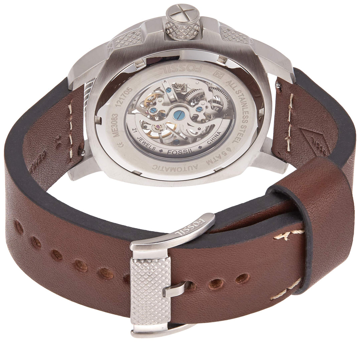 Fossil Modern Machine Automatic Skeleton White Dial Brown Leather Strap Watch for Women - ME3083