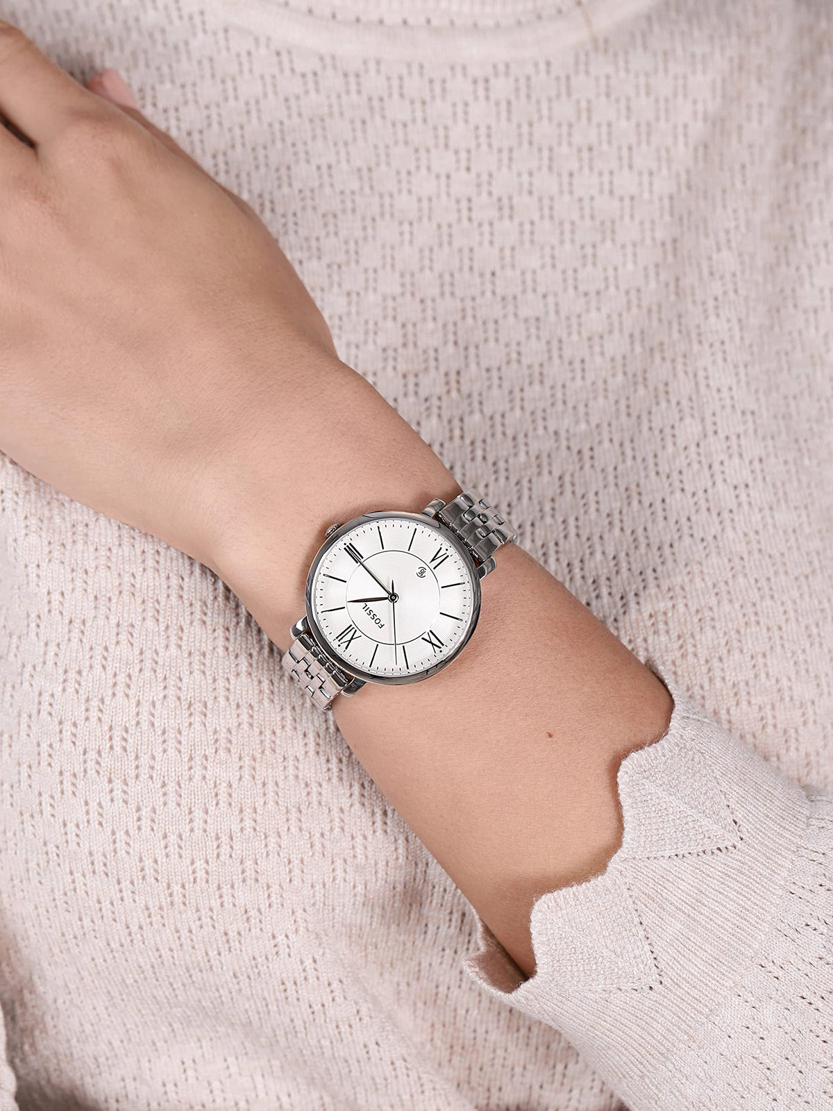 Fossil Jacqueline White Dial Silver Steel Strap Watch for Women - ES3433
