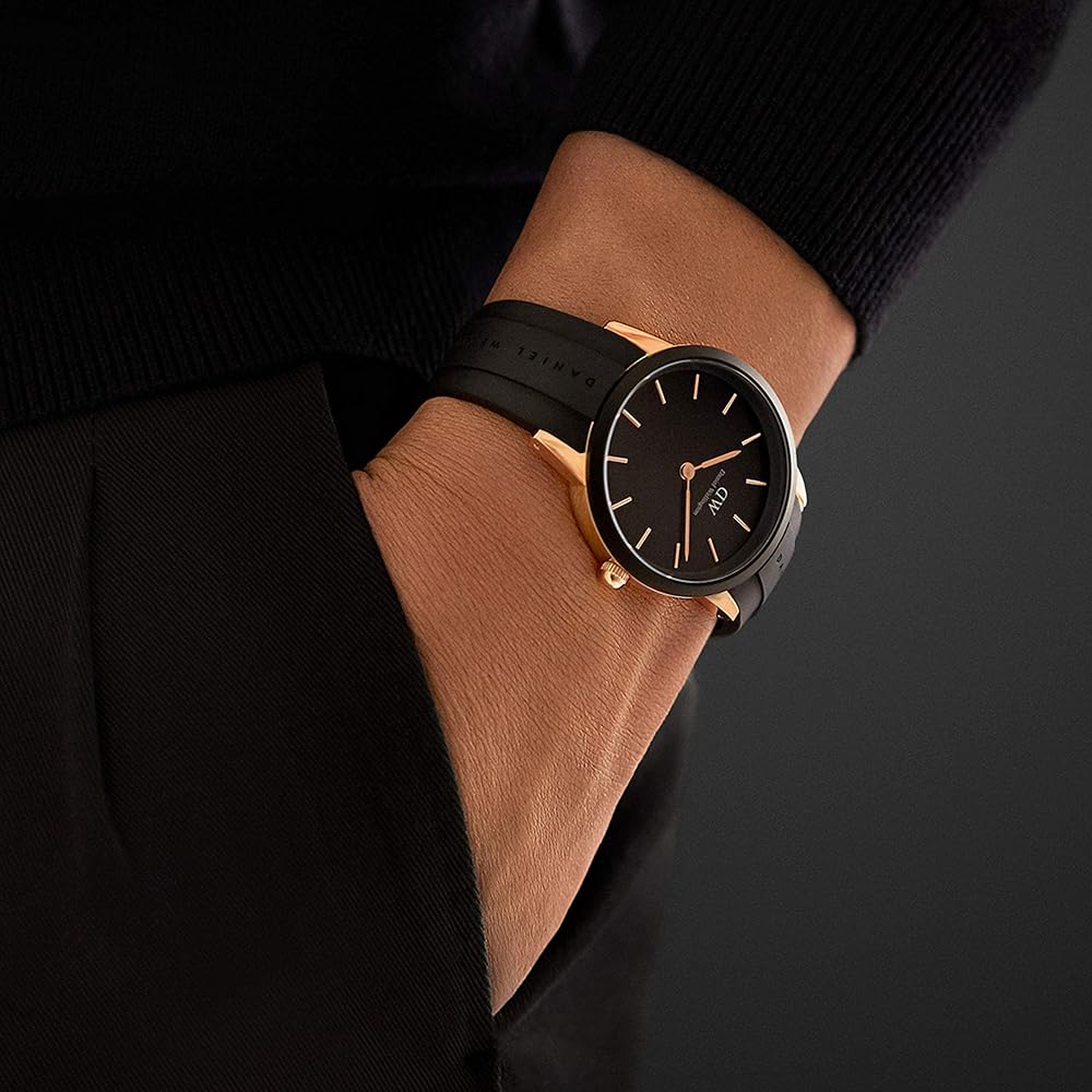 Daniel Wellington Iconic Round Case Motion Black Dial Rubber Strap Watch For Men - DW00100425