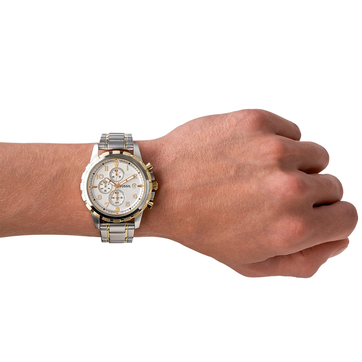 Fossil Dean Chronograph White Dial Silver Steel Strap Watch for Men - FS4795