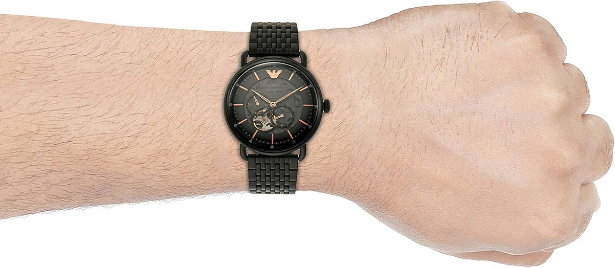 Emporio Armani Meccanico Automatic Black Dial Black Mesh Bracelet Watch For Men - AR60025
