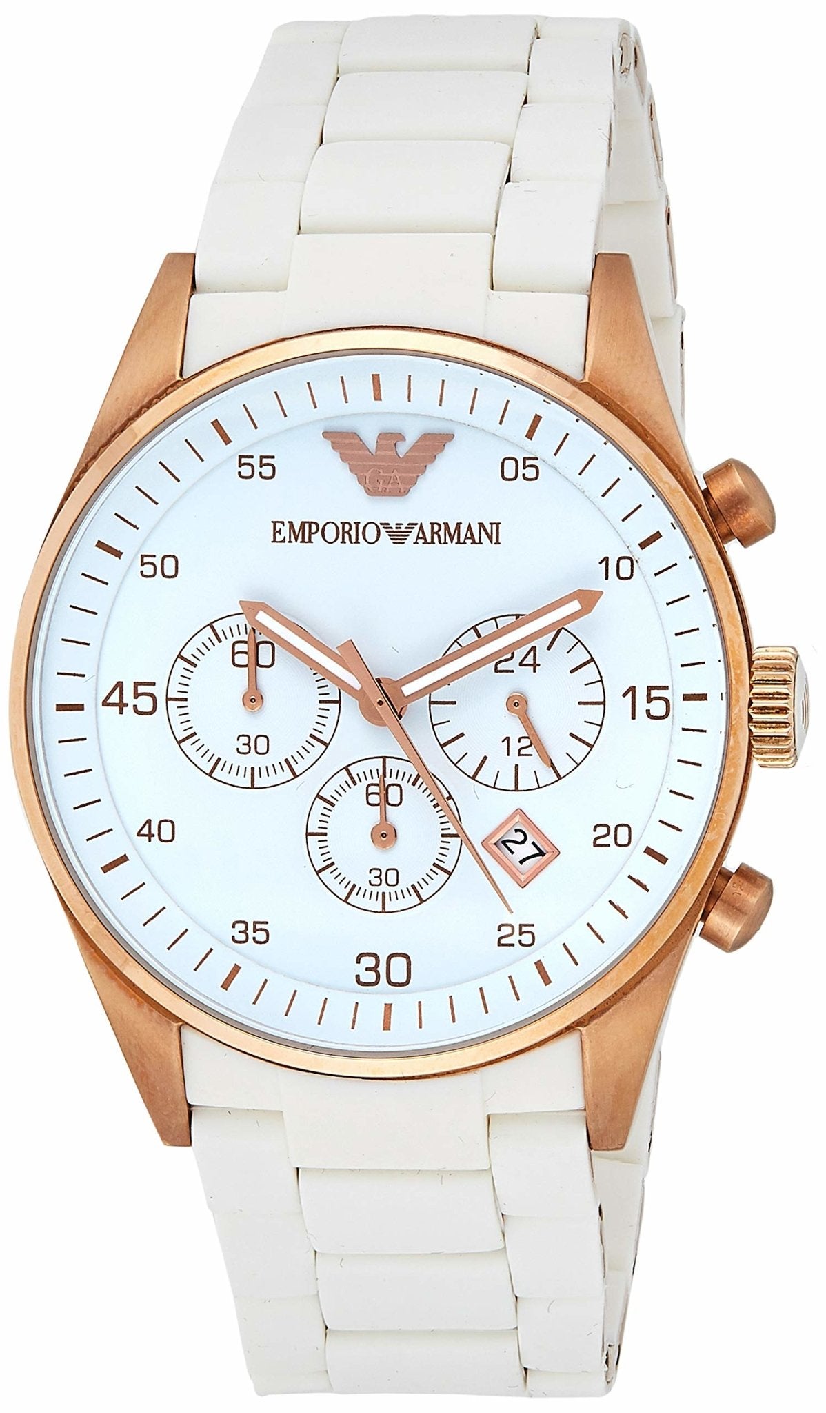 Emporio Armani Sportivo Chronograph White Dial White Rubber Strap Watch For Men - AR5919