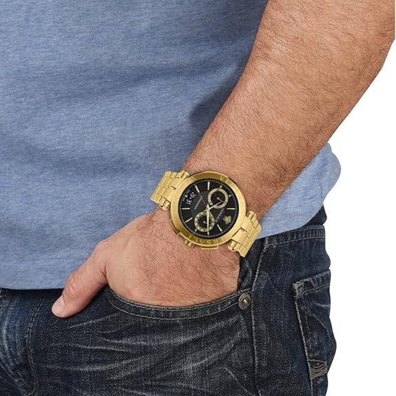 Versace Aion Chronograph Black Dial Gold Steel Strap Watch For Men - VE1D01721