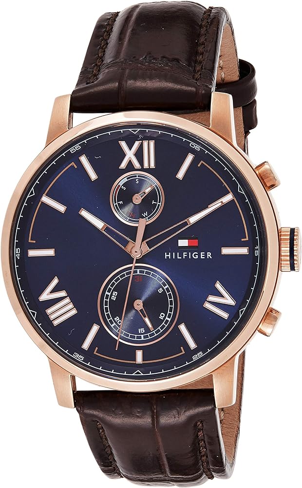 Tommy Hilfiger Aiden Quartz Blue Dial Brown Leather Strap Watch for Men - 1791308