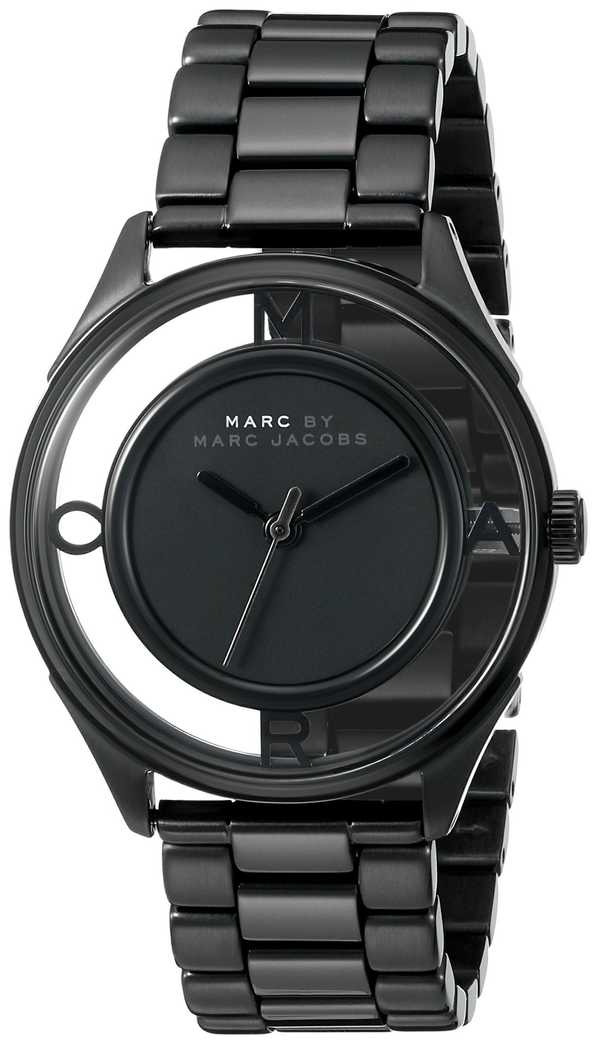 Marc Jacobs Tether Transparent Black Dial Black Steel Strap Watch for Women - MBM3415