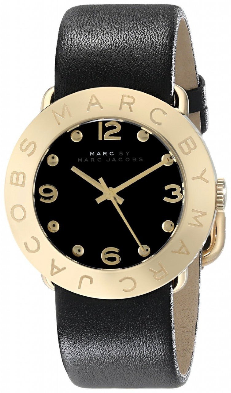 Marc Jacobs Amy Black Dial Black Leather Strap Watch for Women - MBM1154
