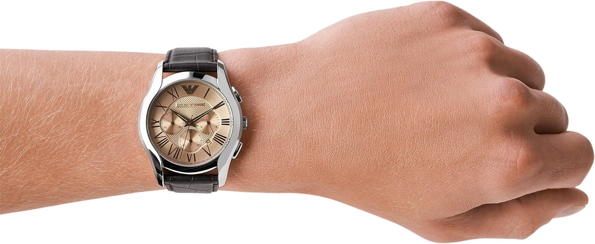 Emporio Armani Valente Chronograph Brown Dial Brown Leather Strap Watch For Men - AR1785