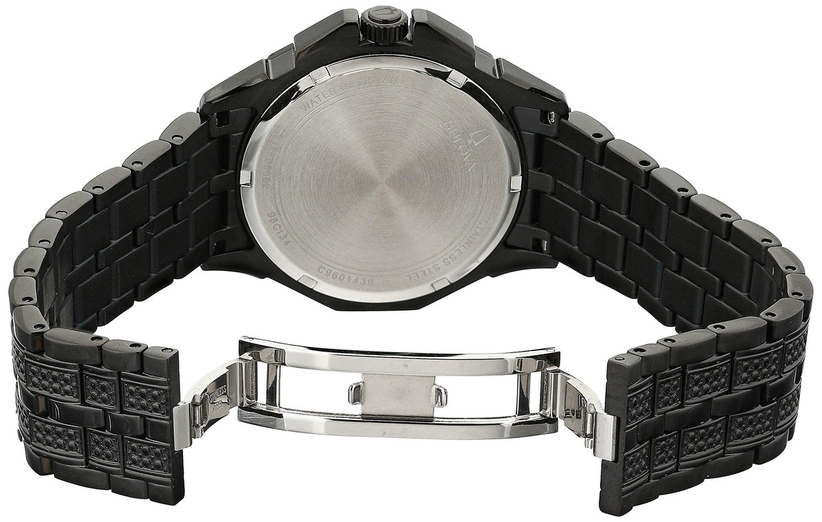 Bulova Octova Chronograph Black Crystal Dial Black Steel Strap Watch for Men - 98C134