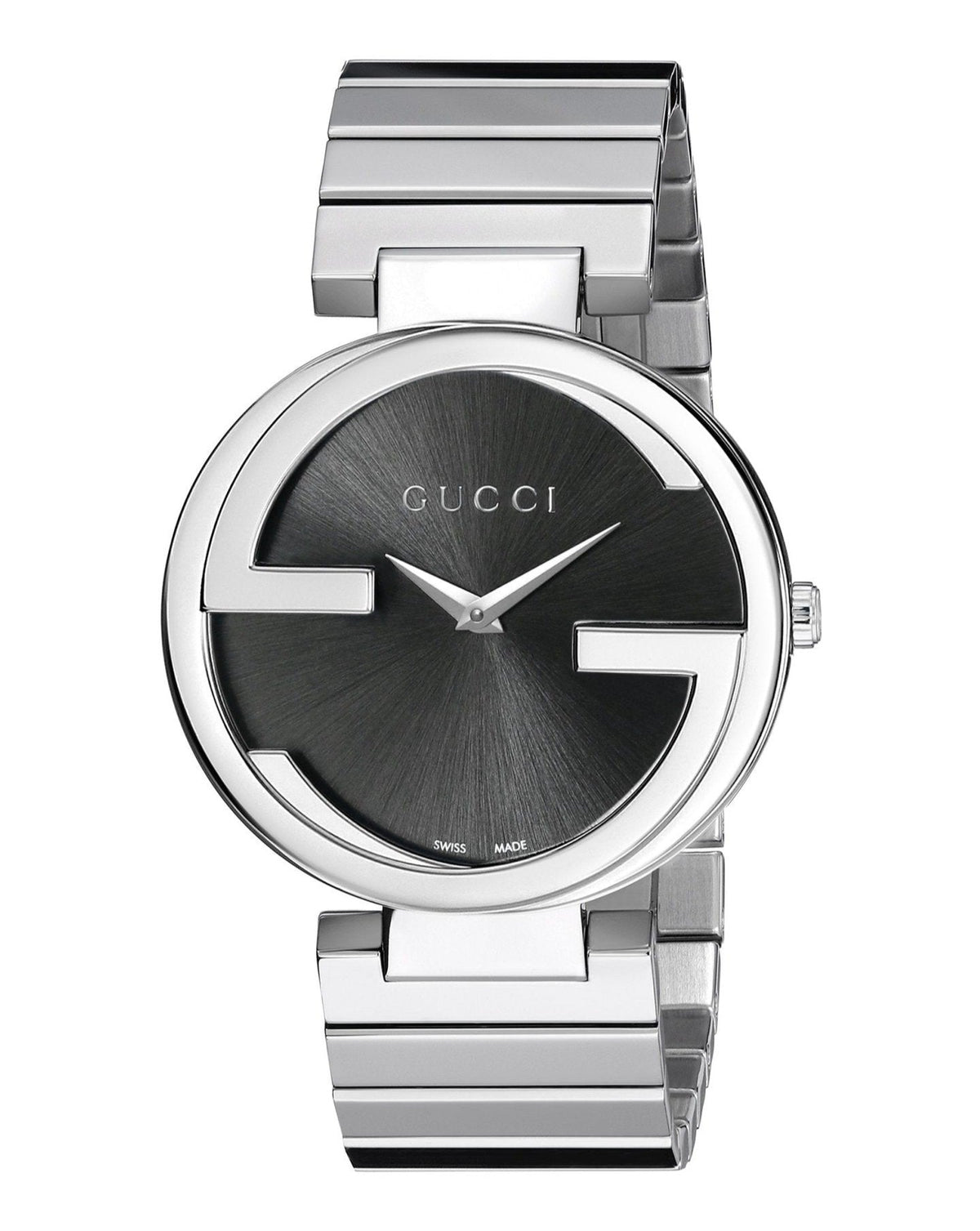 Gucci G Interlocking Black Dial Silver Steel Strap Watch For Women - YA133307