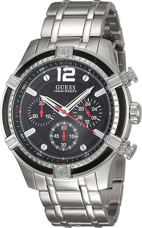 Guess Circuit Chronograph Black Dial Silver Steel Strap Watch For Men - W0968G1