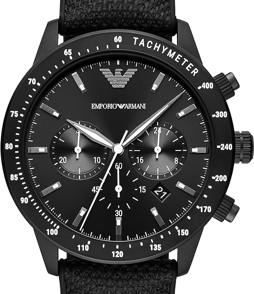 Emporio Armani Mario Chronograph Black Dial Black Nylon Strap Watch For Men - AR11453