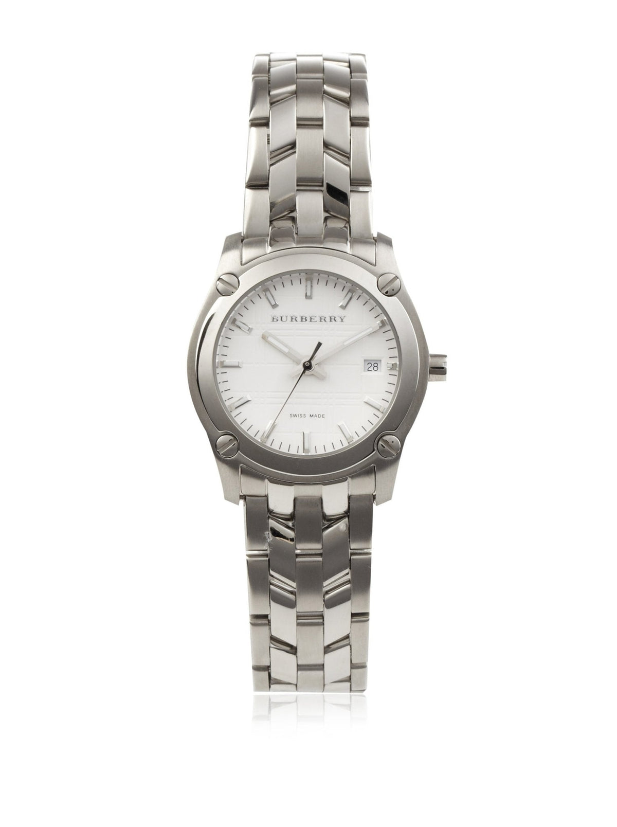 Burberry Heritage Check White Dial Silver Steel Strap Watch for Women - BU1853