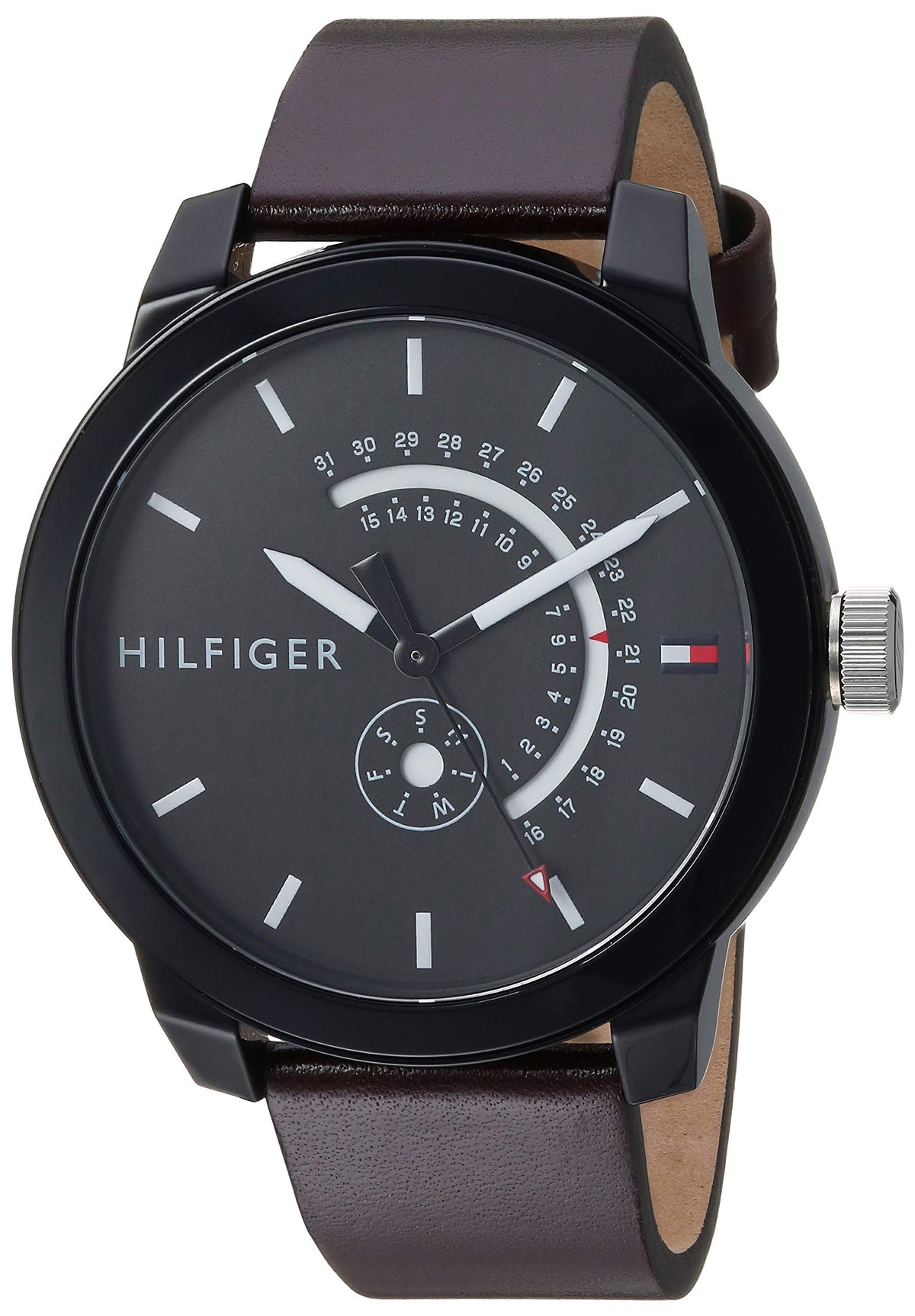 Tommy Hilfiger Denim Black Dial Brown Leather Strap Watch for Men - 1791478