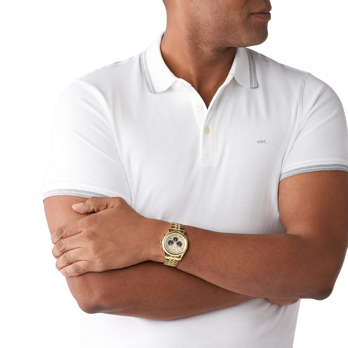 Michael Kors Lexington Crystals Gold Dial Gold Steel Strap Watch for Men - MK8494