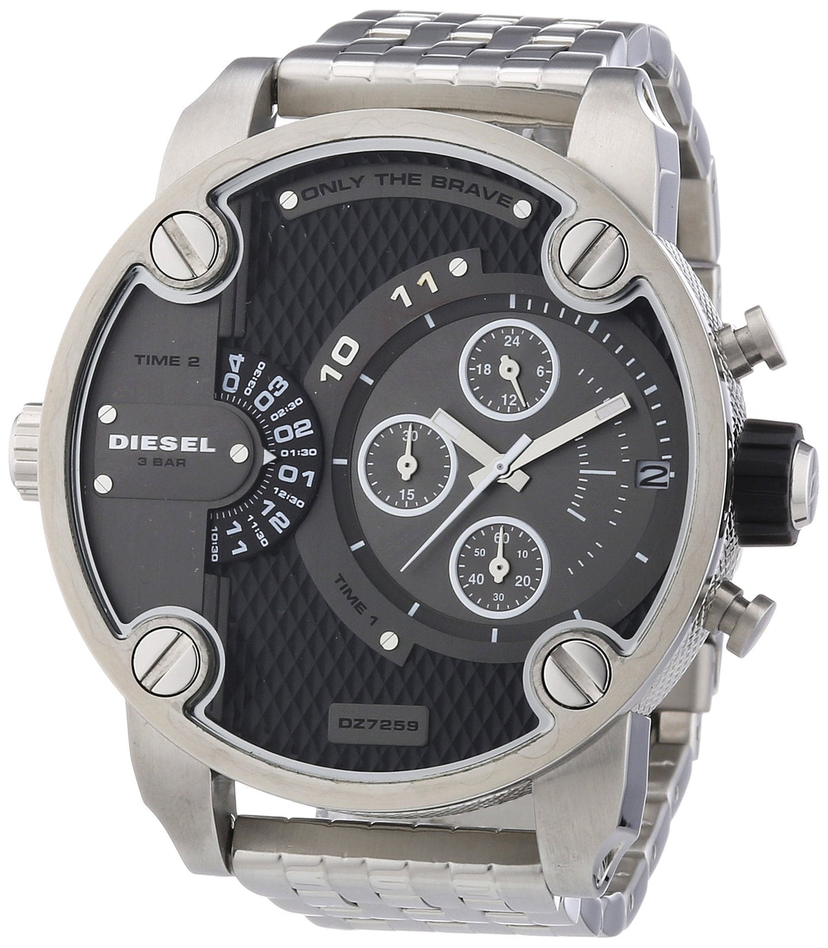 Diesel Little Daddy Chronograph Black Dial Silver Steel Strap Watch For Men - DZ7259