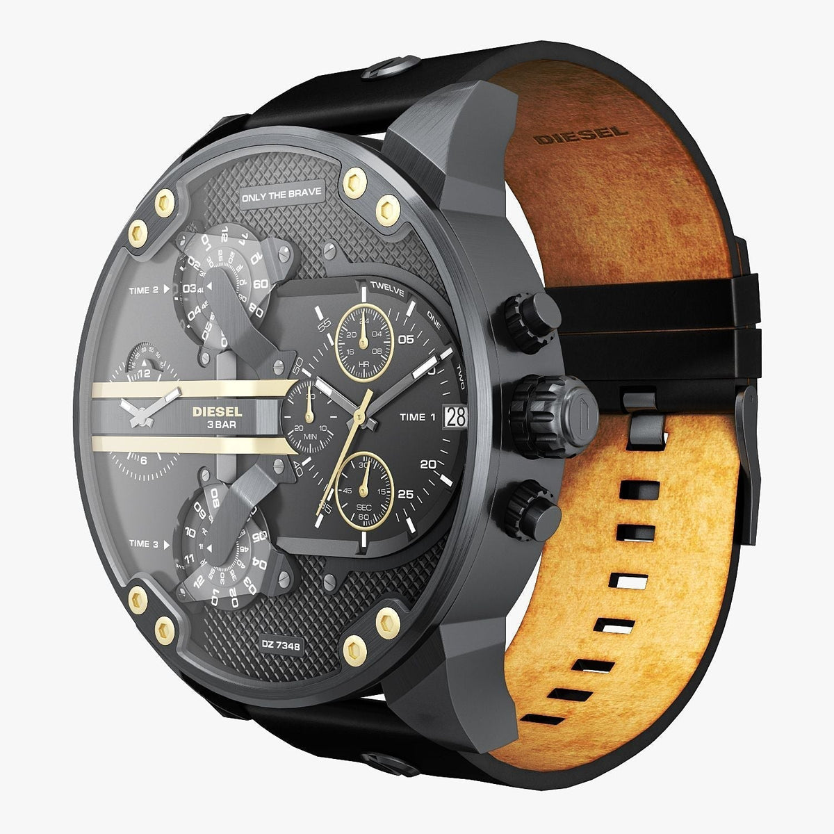 Diesel Mr Daddy 2.0 Chronograph Black Dial Black Leather Strap Watch For Men - DZ7348