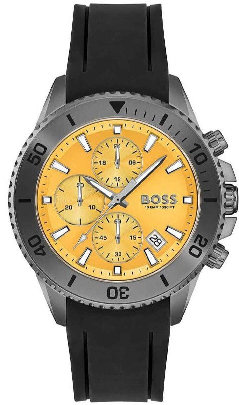 Hugo Boss Admiral Chronograph Yellow Dial Black Rubber Strap Watch for Men - 1513968