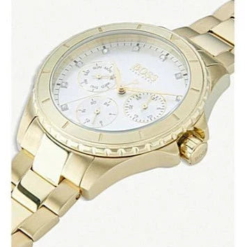 Hugo Boss Premiere White Dial Gold Steel Strap Watch for Women - 1502445