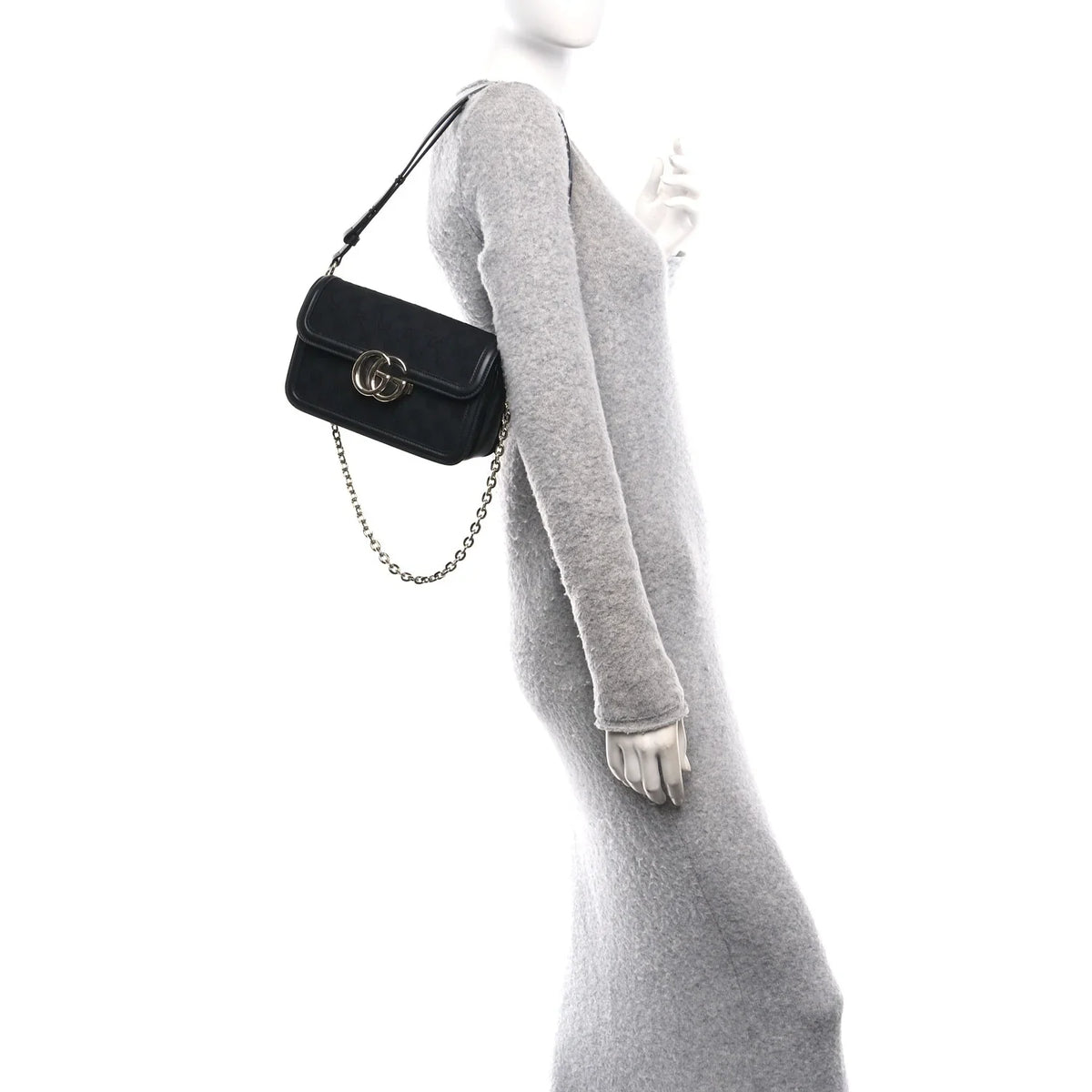 Gucci Wool Silk GG Monogram Go Small Shoulder Bag – Black