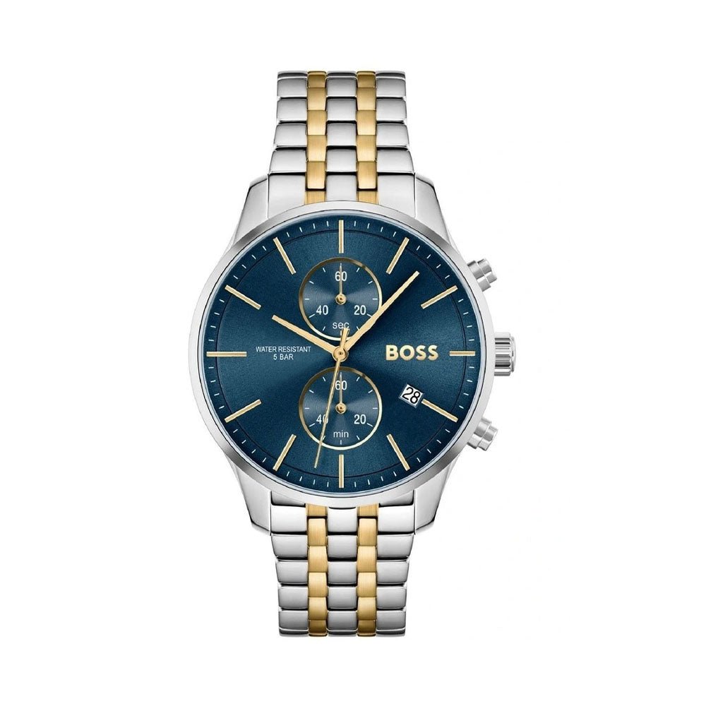 Hugo Boss Associate Chronograph Blue Dial Two Tone Steel Strap Watch for Men - 1513976