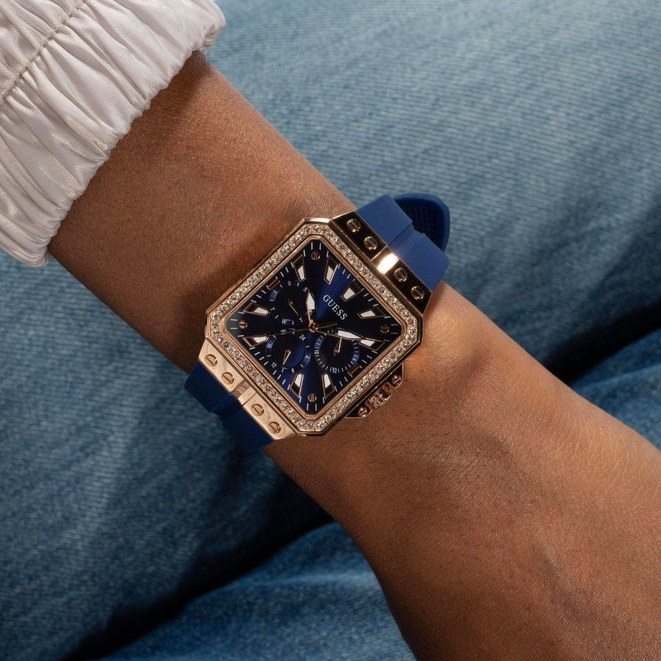 Guess Libra Crystals Blue Dial Blue Silicone Strap Watch For Women - GW0618L2