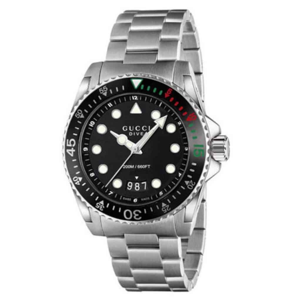 Gucci Dive Analog Black Dial Silver Steel Strap Watch For Men - YA136208