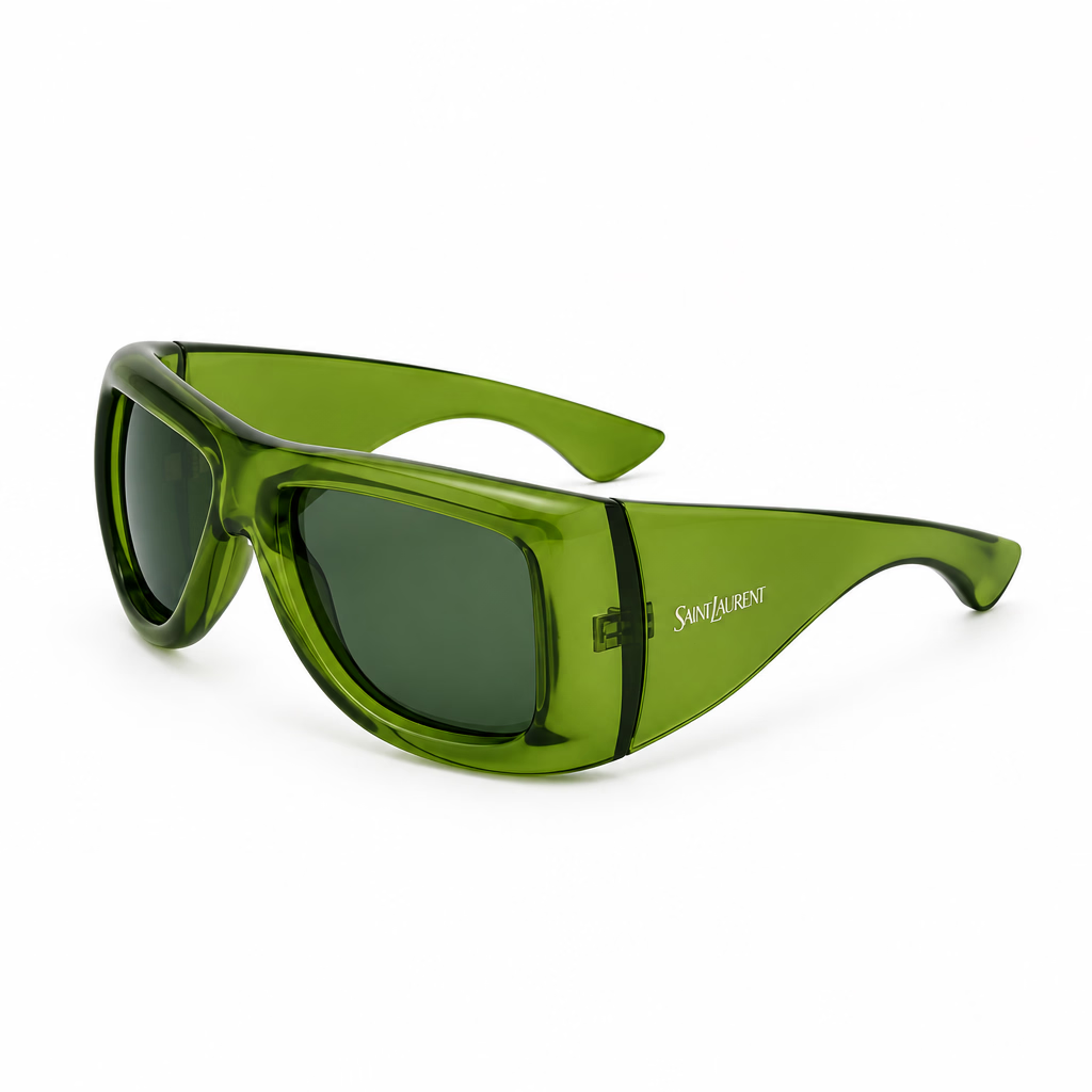 Saint Laurent Women SL 902 Howl Oversized Pillowed Transparent Green Sunglasses