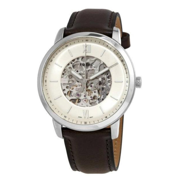 Fossil Neutra Automatic Skeleton White Dial Brown Leather Strap Watch for Men - ME3184