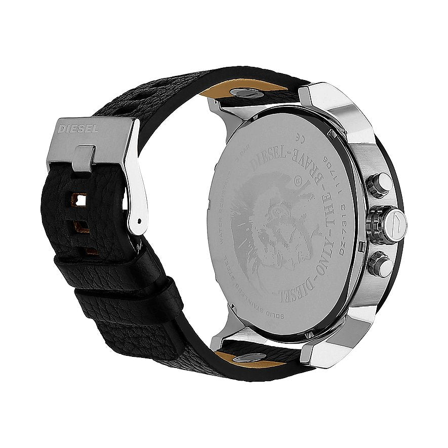 Diesel Mr Daddy Chronograph Black Dial Black Leather Strap Watch For Men - DZ7313