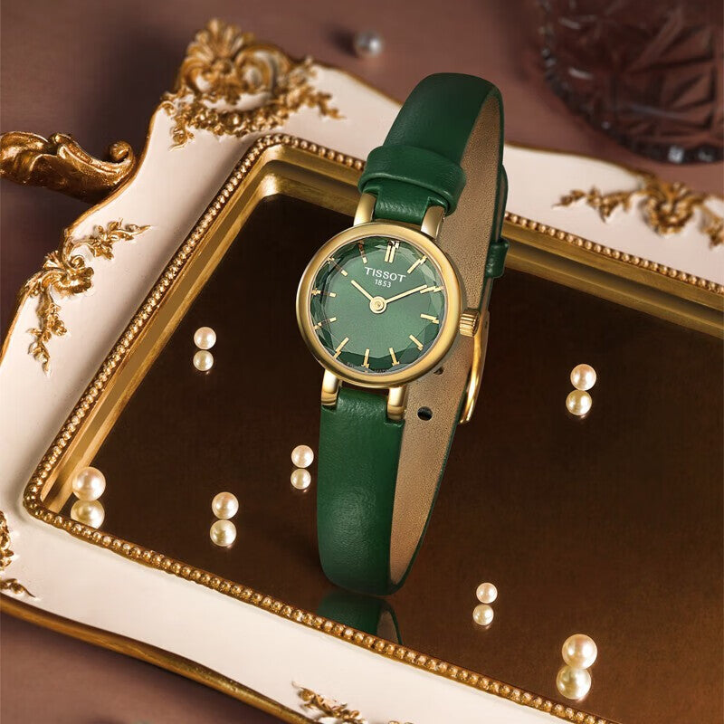 Tissot Lovely Round Green Mother of Pearl Dial Green Leather Strap Watch for Women - T140.009.36.091.00