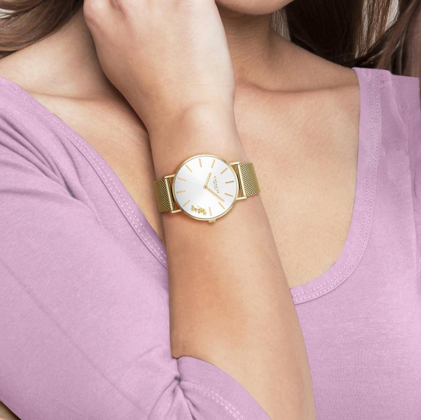 Coach Perry White Dial Gold Mesh Bracelet Watch for Women - 14503125