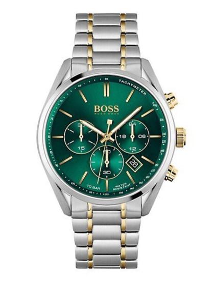 Hugo Boss Champion Chronograph Green Dial Two Tone Steel Strap Watch for Men - 1513878