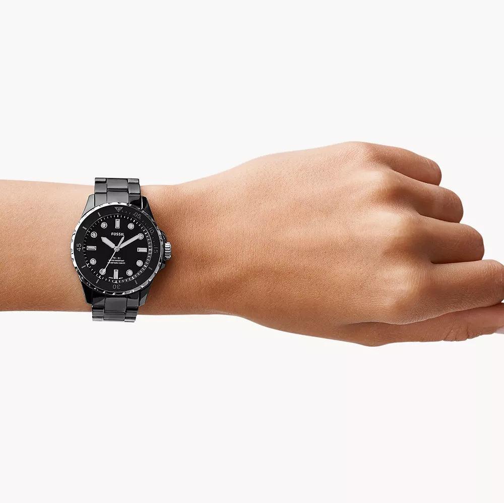 Fossil FB-01 Three-Hand Black Dial Black Ceramic Strap Watch for Women - CE1108