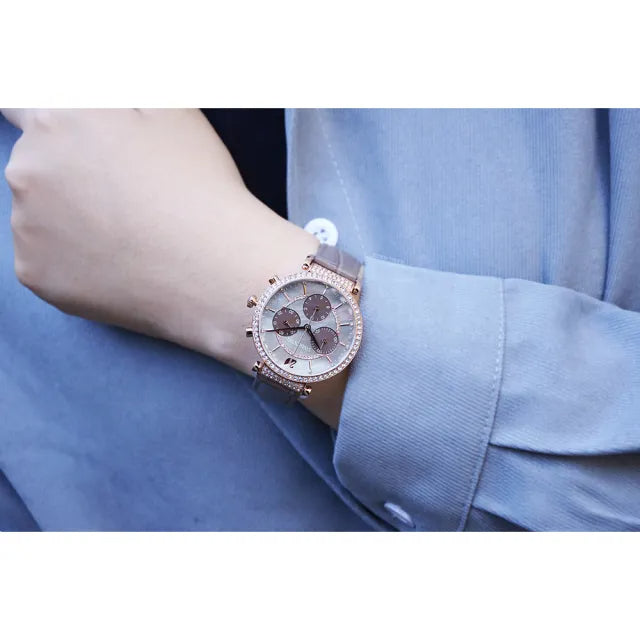 Swarovski Passage Chrono Grey Dial Grey Leather Strap Watch for Women - 5580348