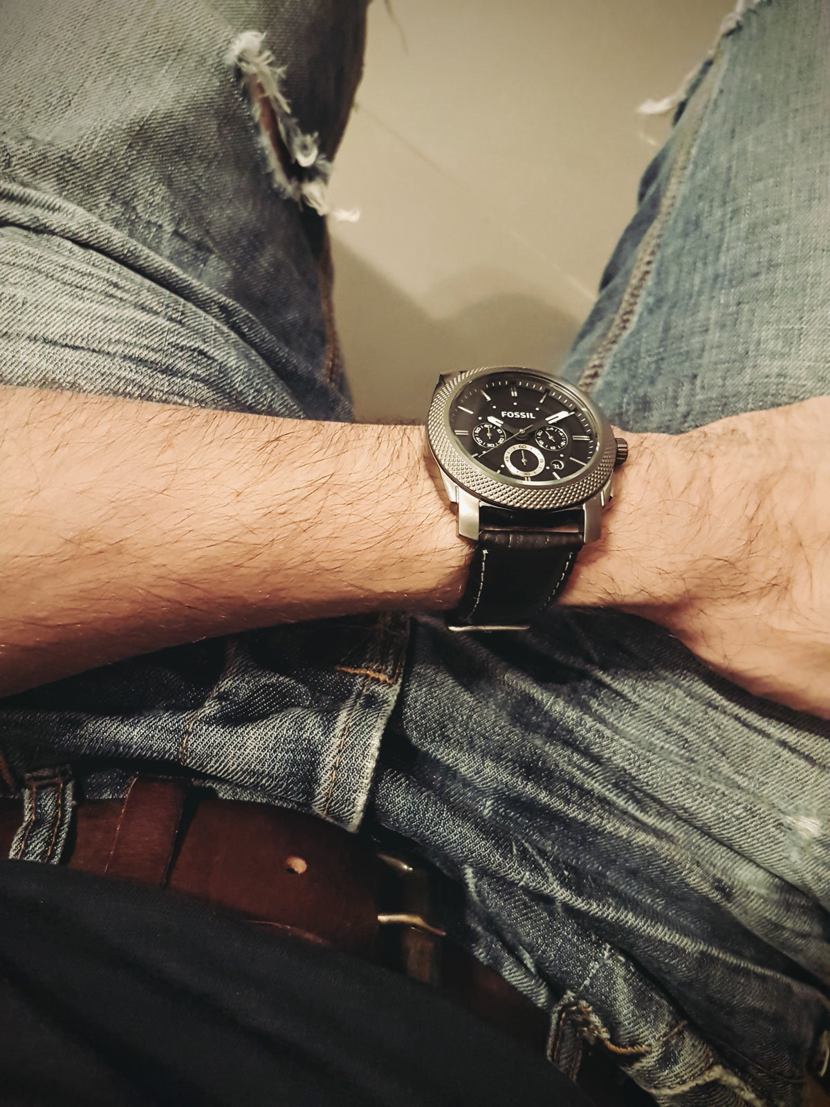 Fossil Machine Chronograph Black Dial Grey Steel Strap Watch for Men - FS4662
