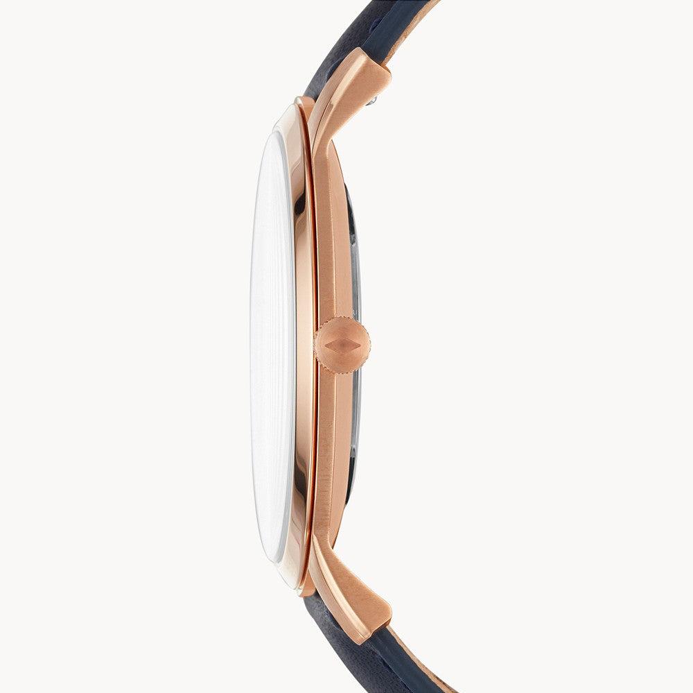 Fossil The Minimalist Slim White Dial Blue Leather Strap Watch for Men - FS5371