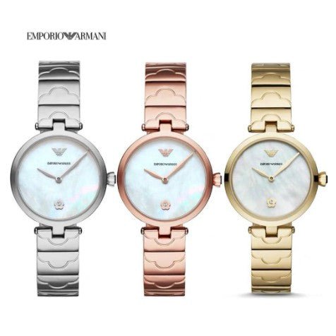 Emporio Armani Arianna White Mother of Pearl Dial Rose Gold Steel Strap Watch For Women - AR11236