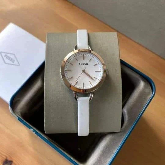 Fossil Classic Minute White Dial White Leather Strap Watch for Women - BQ3328