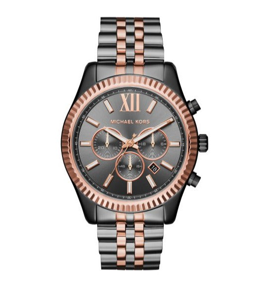 Michael Kors Lexington Chronograph Black Dial Two Tone Steel Strap Watch for Men - MK8561