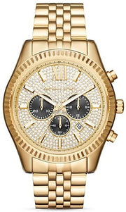 Michael Kors Lexington Crystals Gold Dial Gold Steel Strap Watch for Men - MK8494