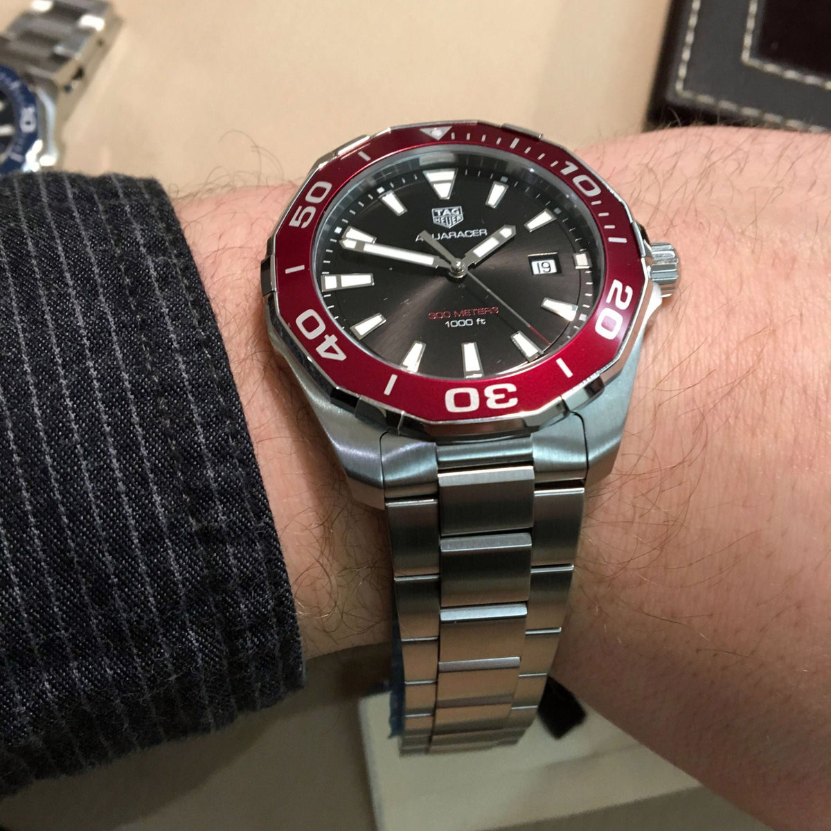 Tag Heuer Aquaracer Black Dial Silver Steel Strap Watch for Men - WAY101B.BA0746