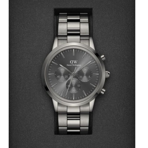 Daniel Wellington Iconic Link Chronograph Grey Dial Grey Steel Strap Watch for Men - DW00100643