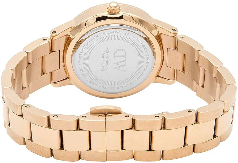 Daniel Wellington Iconic Link White Dial Rose Gold Steel Strap Watch For Women - DW00100209