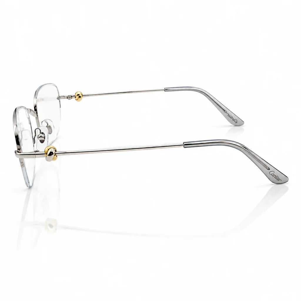 Cartier Rimless Unisex Rectangular Optical Glasses Silver Finish Temple