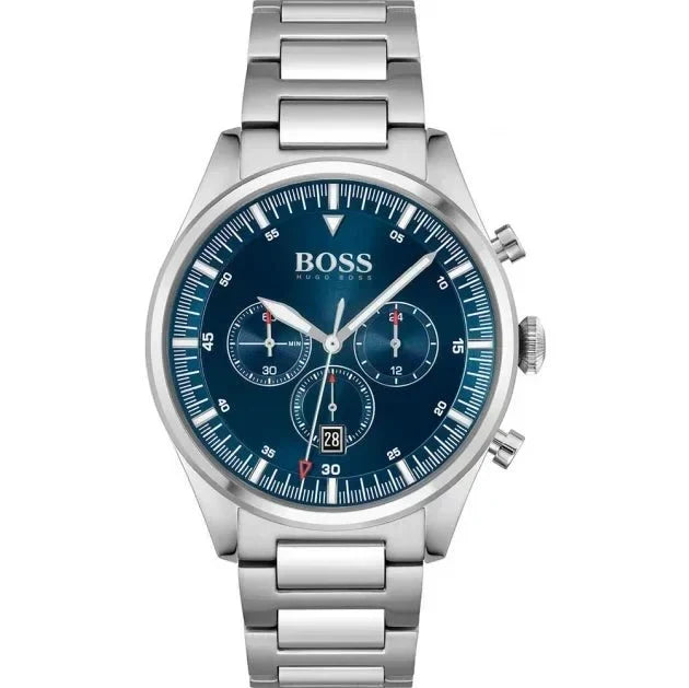 Hugo Boss Pioneer Chronograph Blue Dial Silver Steel Strap Watch for Men - 1513867