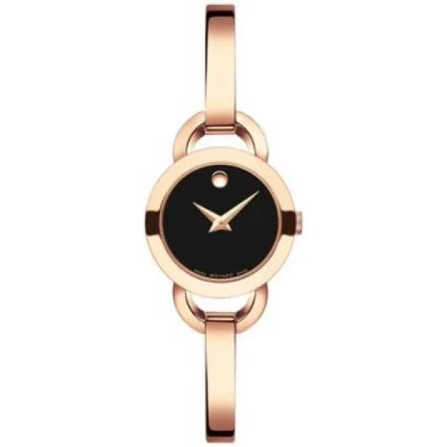 Movado Rondiro 22mm Black Dial Rose Gold Steel Strap Watch For Women - 0607065