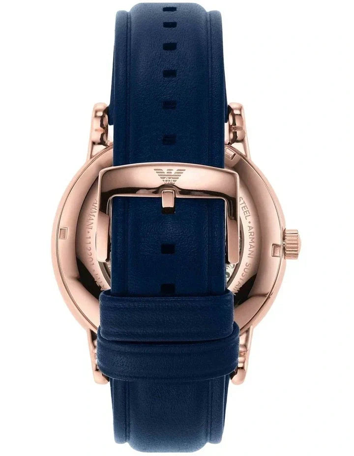 Emporio Armani Meccanico Automatic Blue Dial Blue Leather Strap Watch For Men - AR60050