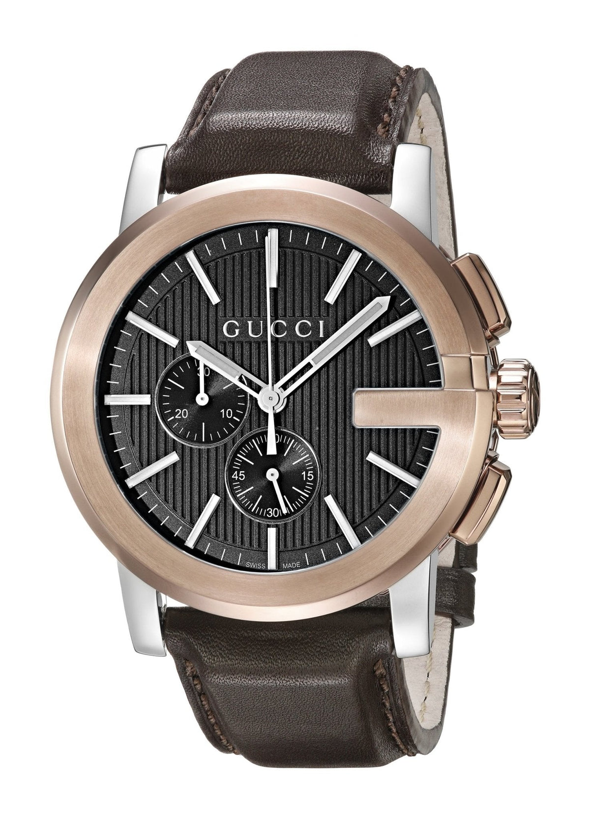 Gucci G Chrono Black Dial Brown Leather Strap Watch For Men - YA101202