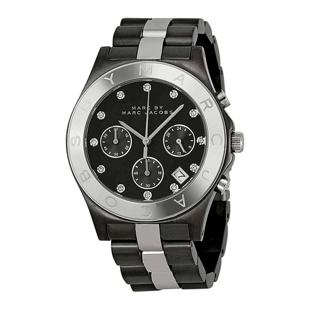 Marc Jacobs Blade Chronograph Black Dial Two Tone Steel Strap Watch for Women - MBM3179