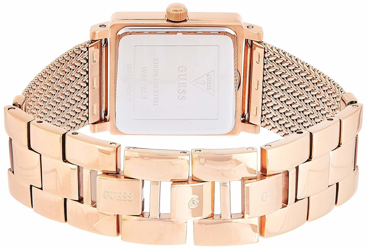 Guess Highline Off White Dial Rose Gold Stainless Steel Mesh Strap Watch For Women - W0826L3